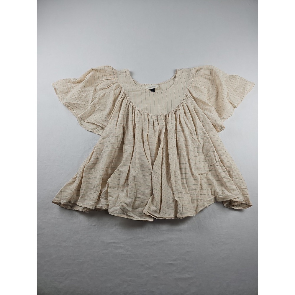 Universal Thread Women's Cream Plaid Babydoll Blouse Puff Sleeve Size XL